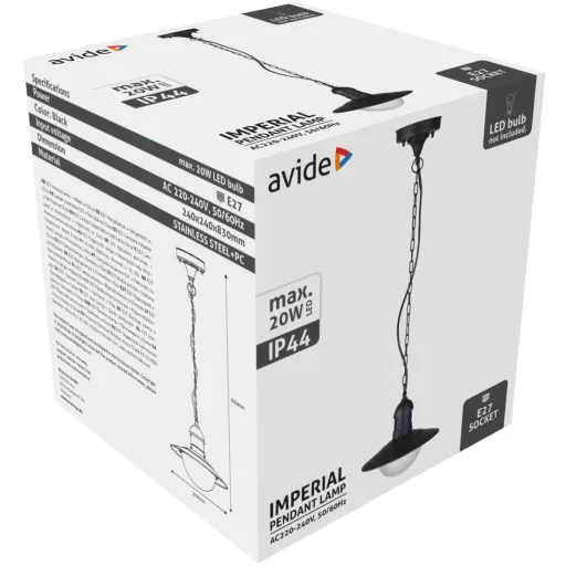 Avide kültéri függeszték lámpa Imperial 1xE27 IP44 fekete (AOLHE27-IMP-B)