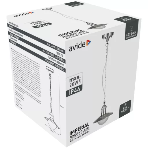 Avide kültéri függeszték lámpa Imperial 1xE27 IP44 Rozsdamentes acél (AOLHE27-IMP-SN)