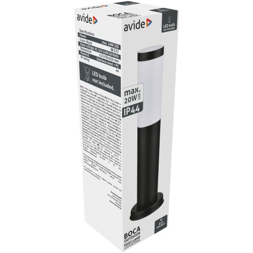 Avide kültéri álló lámpa Boca 1xE27 450mm IP44 Fekete (AOLPE27-BOC-B)