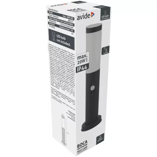Avide kültéri álló lámpa Boca 1xE27 PIR 450mm IP44 Antracit (AOLPE27-BOC-S-AN)