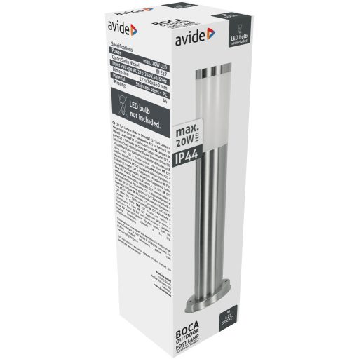 Avide kültéri álló lámpa Boca 1xE27 450mm IP44 Szatén Nikkel (AOLPE27-BOC-SN)