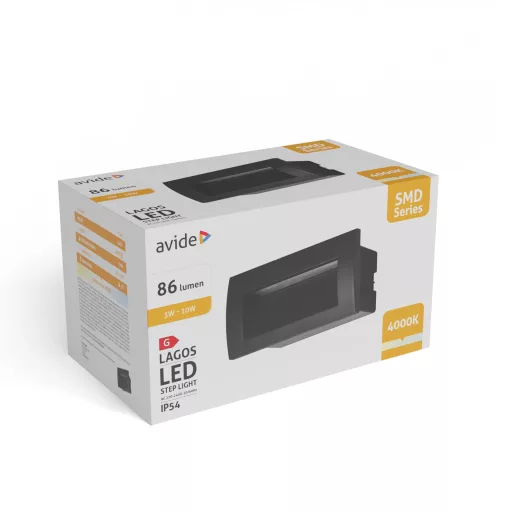 Avide kültéri lépcső lámpa beépíthető Lagos LED 3W NW IP54 140mm (AOLS3WLED-LAGL)