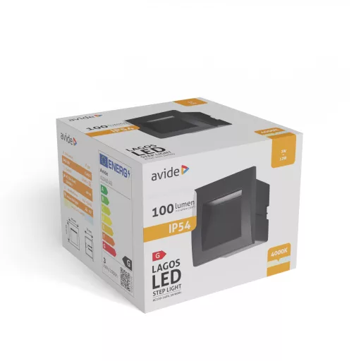 Avide kültéri lépcső lámpa beépíthető Lagos LED 3W NW IP54 90mm (AOLS3WLED-LAGS)