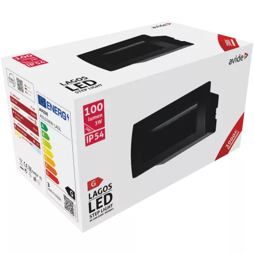 Avide kültéri lépcső lámpa beépíthető Lagos LED 3W WW IP54 140mm (AOLS3WW-LAGL)