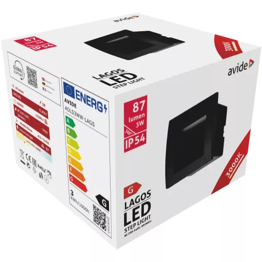 Avide kültéri lépcső lámpa beépíthető Lagos LED 3W WW IP54 90mm (AOLS3WW-LAGS)