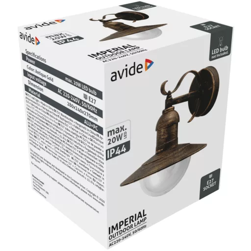 Avide kültéri fali lámpa Imperial 1xE27 IP44 antik arany (AOLWE27-IMP-AG)
