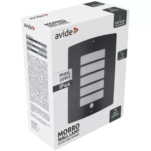 Avide kültéri fali lámpa Morro 1xE27 PIR IP44 Antracit (AOLWE27-MOR-S-AN)