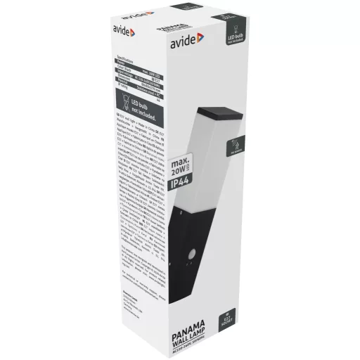 Avide kültéri fali lámpa Panama 1xE27 PIR IP44 Fekete (AOLWE27-PAN-S-B)