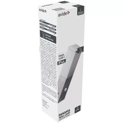 Avide kültéri fali lámpa Panama 1xE27 PIR IP44 Szatén Nikkel (AOLWE27-PAN-S-SN)