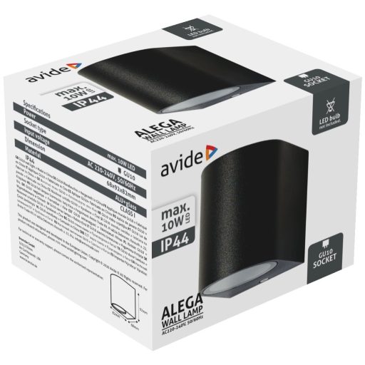 Avide kültéri fali lámpa Alega 1xGU10 IP44 Fekete (AOLWGU10-ALEGS)