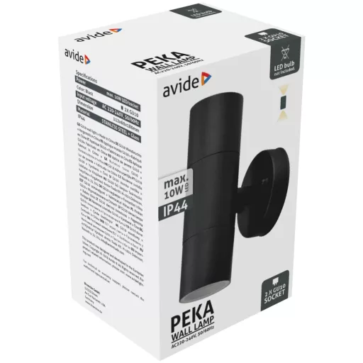 Avide kültéri fali lámpa Peka 2xGU10 IP44 Fekete (AOLWGU10-PED-B)