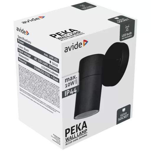 Avide kültéri fali lámpa Peka 1xGU10 IP44 Fekete (AOLWGU10-PES-B)