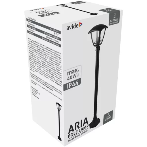 Avide Kültéri Álló Lámpa Aria 1000mm 1xE27 Fekete IP44 (AOPLL-1XE27-ARIA)
