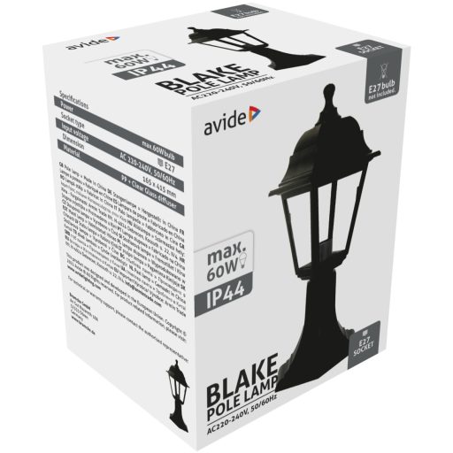 Avide Kültéri Álló Lámpa Blake 1xE27 415mm Fekete IP44 (AOPLS-1XE27-BLA)