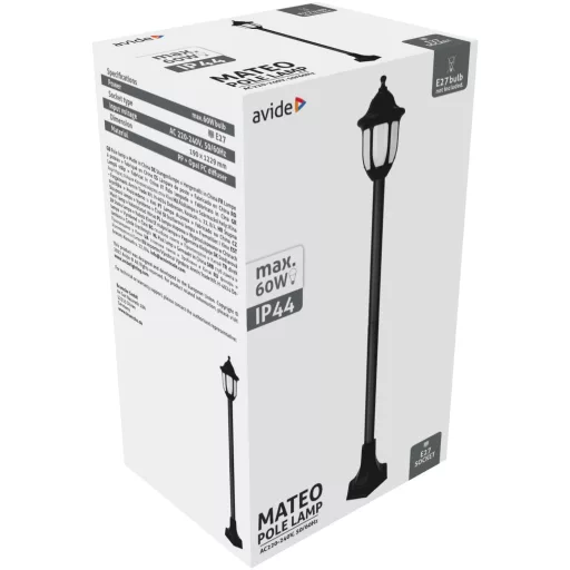 Avide Kültéri Álló Lámpa Mateo-XL 1220mm 1xE27 Fekete IP44 (AOPLXL-1XE27-MAT)