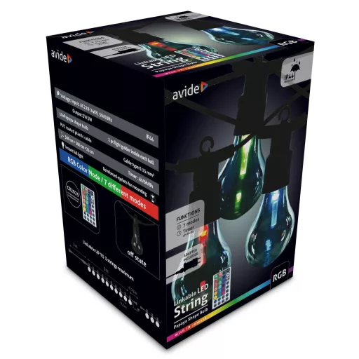 Avide Kültéri Füzér 5m Papaya RGB Sorolható Távirányítóval (AOS10LE27PLR-RGB)