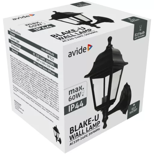 Avide Kültéri Fali Lámpa Blake-U 1xE27 Fekete IP44 (AOWL-1XE27-BLA-U)