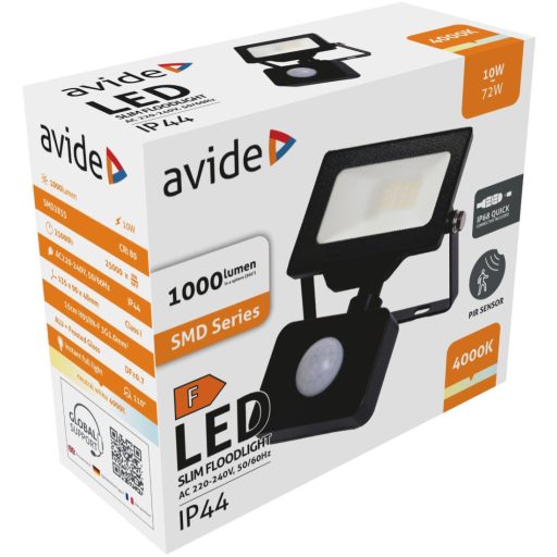 Avide LED Opál Reflektor Slim SMD 10W NW 4000K Mozg.érz. PIR Gyorscsat. (ARFFLNW-10WQC-PIR)