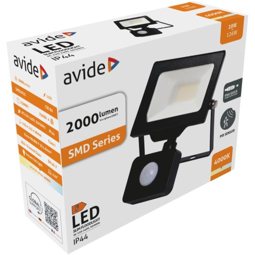 Avide LED Opál Reflektor Slim SMD 20W NW 4000K Mozg.érz. PIR Gyorscsat. (ARFFLNW-20WQC-PIR)