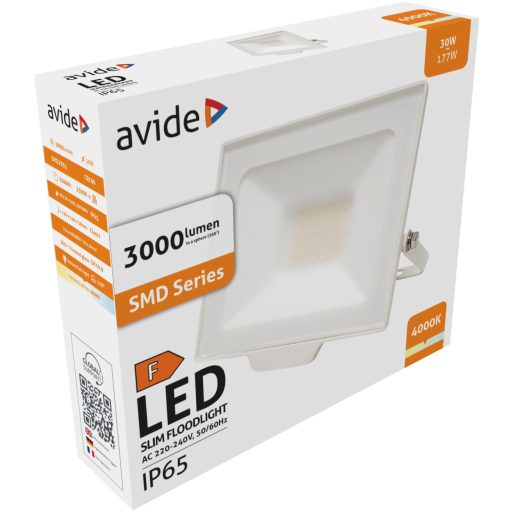 Avide LED Opál Reflektor Slim SMD 30W NW 4000K Fehér (ARFFLNW-30W-W)