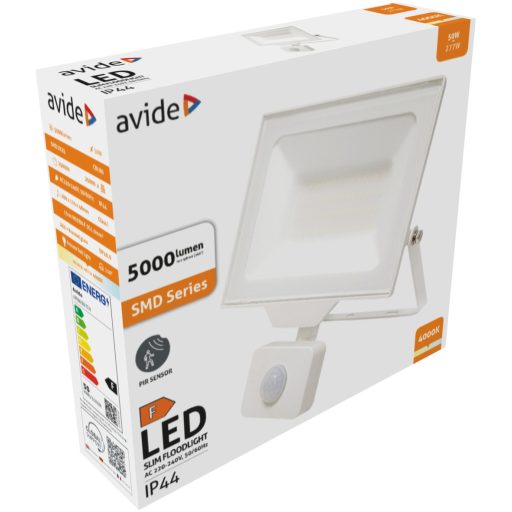 Avide LED Opál Reflektor Slim SMD 50W NW 4000K Mozgásérzékelős PIR Fehér (ARFFLNW-50W-PIR-W)