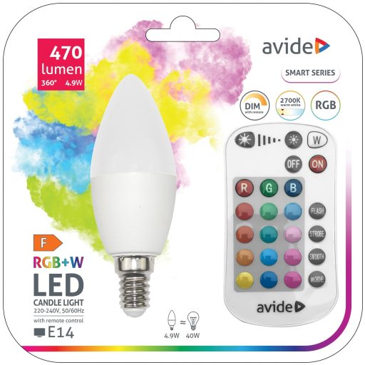 Avide Smart LED Candle 4.9W RGB+W 2700K IR Távirányítóval (ASC14RGBW-4.9W-RC)