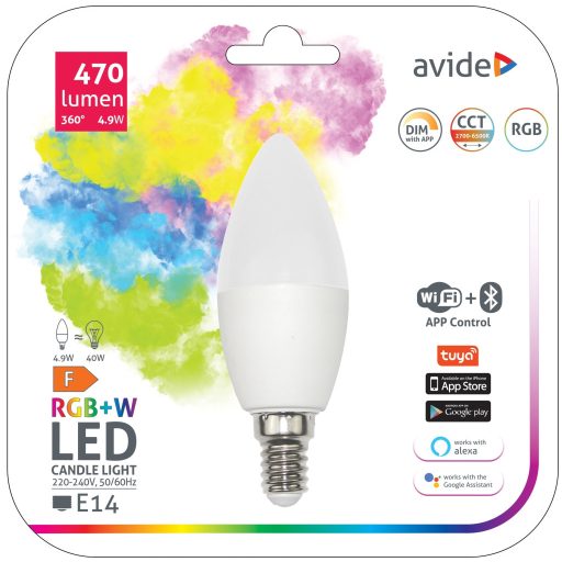 Avide Smart LED Candle 4.9W RGB+W WIFI + BLE APP Control (ASC14RGBW-4.9W-WIBLE)