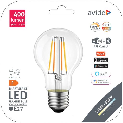 Avide Smart Filament LED Globe A60 4.5W CCT WIFI + BLE APP Control (ASF27CCT-4.5W-WIBLE)