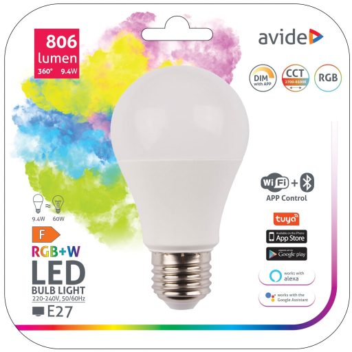 Avide Smart LED Globe A60 9.4W RGB+W WIFI + BLE APP Control (ASG27RGBW-9.4W-WIBLE)