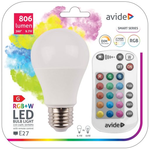 Avide Smart LED Globe A60 9.7W RGB+W 2700K IR Távirányítóval (ASG27RGBW-9.7W-RC)