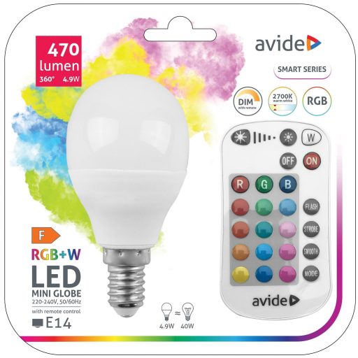 Avide Smart LED Mini Globe 4.9W RGB+W 2700K IR Távirányítóval (ASMG14RGBW-4.9W-RC)