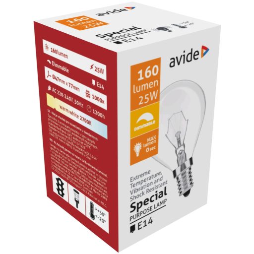 Speciális Izzó P45 25W E14 WW (Avide hőálló) (ASMG14WW-25W)
