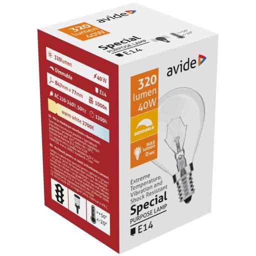 Speciális Izzó P45 40W E14 WW (Avide hőálló) (ASMG14WW-40W)