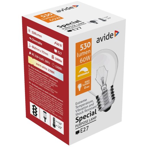 Speciális Izzó P45 60W E27 WW (Avide hőálló) (ASMG27WW-60W)