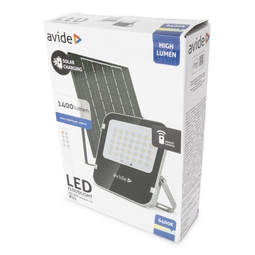 Avide LED Szolár Reflektor 100W CW 6400K különálló napelemmel, távirányítóval (ASOLFLCW-10AH-SMSP)