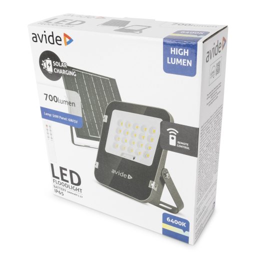 Avide LED Szolár Reflektor 50W CW 6400K különálló napelemmel, távirányítóval (ASOLFLCW-5AH-SMSP)