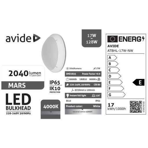 Avide Cseppálló Mennyezeti Lámpa Mars Kerek IP65 17W NW 4000K Fehér (ATBHL-17W-NW)