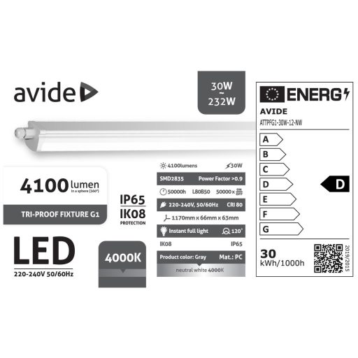 Avide LED PPBK G1 30W 4100lm NW 4000K 1200mm (ATTPFG1-30W-12-NW)