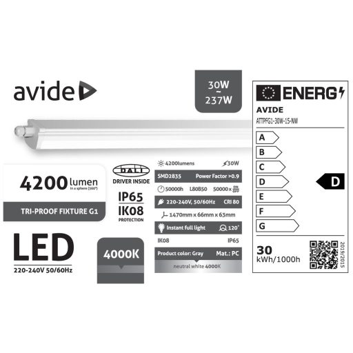 Avide LED PPBK G1 30W 4200lm NW 4000K 1500mm (ATTPFG1-30W-15-NW)
