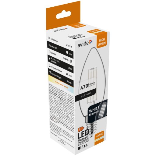 Avide LED White Filament Candle 4.5W E14 NW 4000K (AWLFC14NW-4.5W)