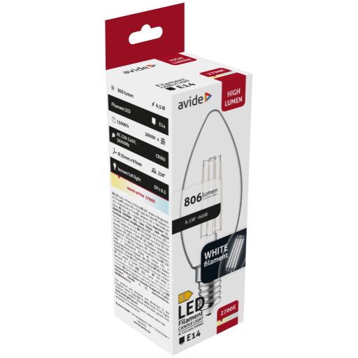 Avide LED White Filament Candle 6.5W E14 WW 2700K (AWLFC14WW-6.5W)