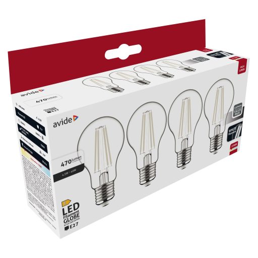 Avide LED White Filament Globe 4.5W E27 WW 2700K-4er (AWLFG27WW-4.5W-4ER)