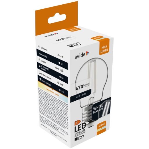 Avide LED White Filament Mini Globe 4.5W E27 NW 4000K (AWLFMG27NW-4.5W)