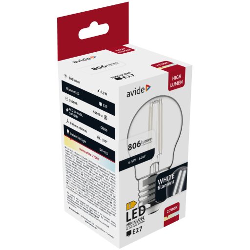 Avide LED White Filament Mini Globe 6.5W E27 WW 2700K (AWLFMG27WW-6.5W)