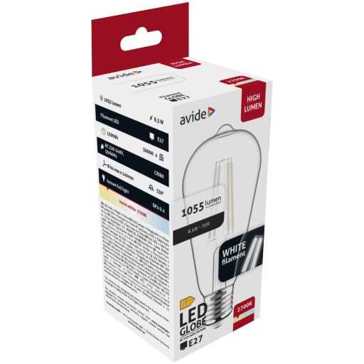 Avide LED White Filament ST64 8.5W E27 WW 2700K (AWLFST64WW-8.5W)