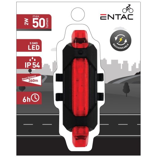 Entac Biciklilámpa Műanyag 2W Piros Újratölthető (EBL-2W-RED)