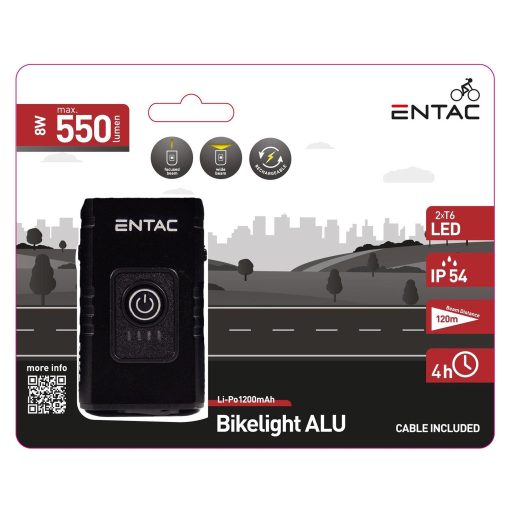 Entac Biciklilámpa ALU 8W Újratölthető (EBL-8W-ALU)