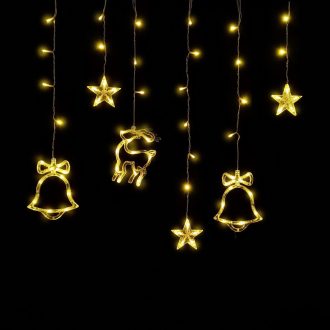   Entac Karácsonyi Függöny IP44 WW 135 LED 12db Dísz Csengő és Rénszarvas 8F + időzítő 3x0,7m IR távirányítóval (ECCL-135WW-BD)