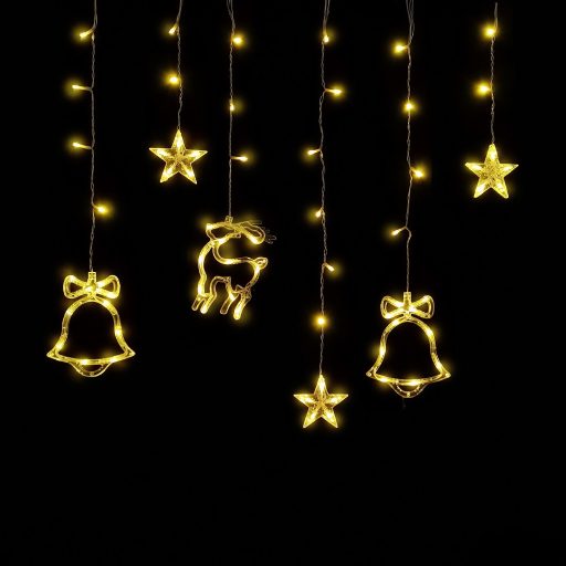 Entac Karácsonyi Függöny IP44 WW 135 LED 12db Dísz Csengő és Rénszarvas 8F + időzítő 3x0,7m IR távirányítóval (ECCL-135WW-BD)