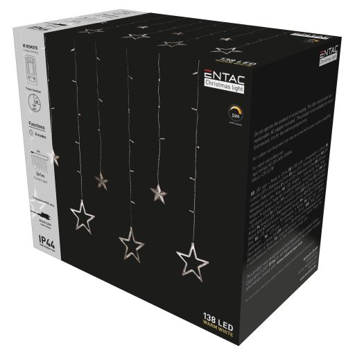 Entac Karácsonyi Függöny IP44 138 LED 12db csillag 8F + időzítő 2x1m IR távirányítóval (ECCL-138-SS-2X1)